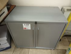 Metal two door filing cabinet with five metal three drawer pedestal units