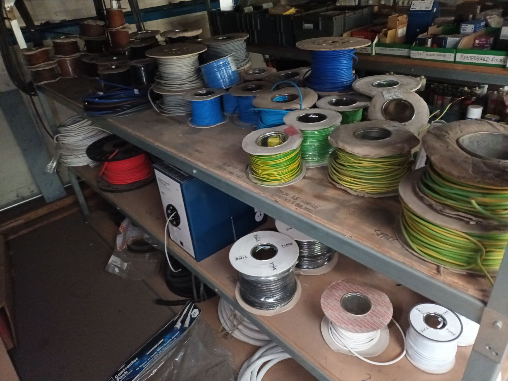 Contents of upstairs stock room to include large quantity of various wire insulation tape, adaptable - Image 8 of 17