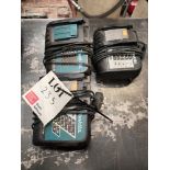 Three various Makita battery chargers