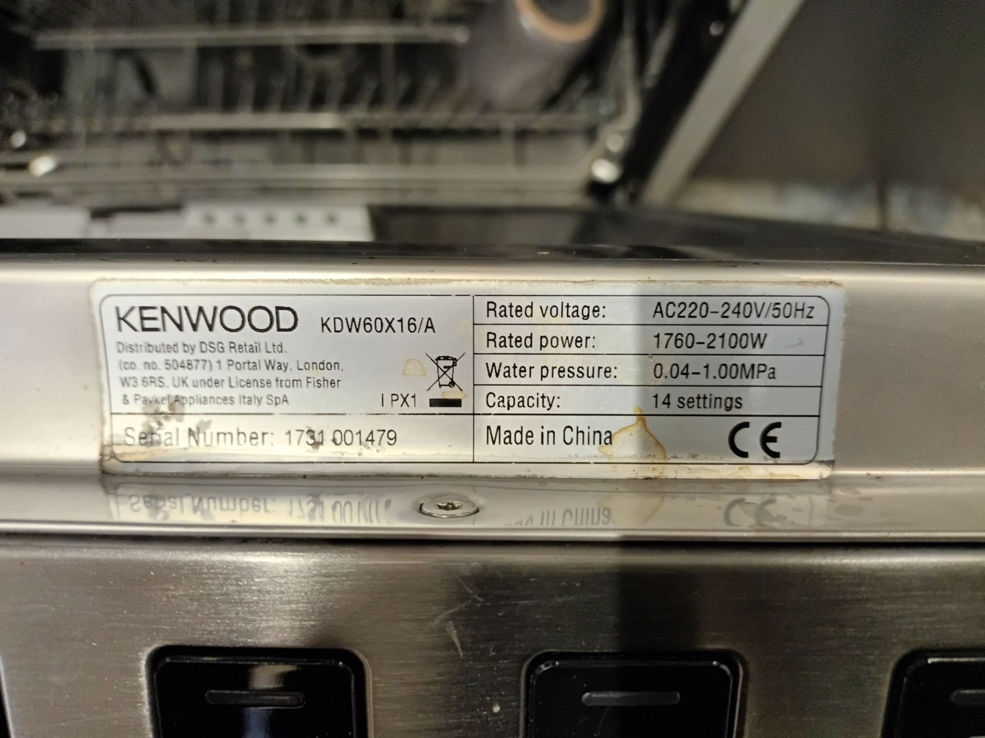 Kenwood KDW60X16/A dishwasher - Image 2 of 3