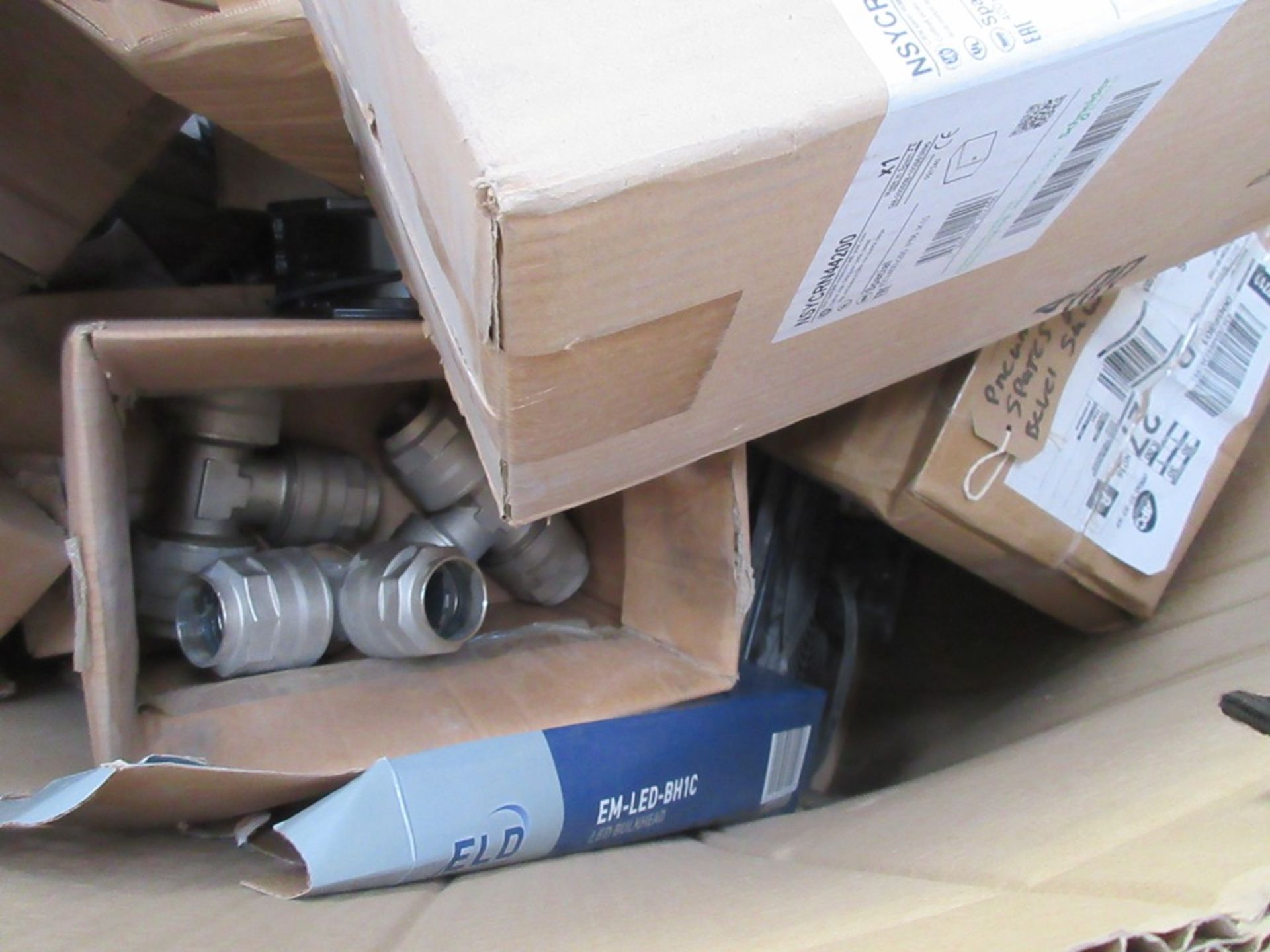Miscellaneous pallet of pipe fittings, fans, bevel screw spares, enclosures, etc. - Image 8 of 10
