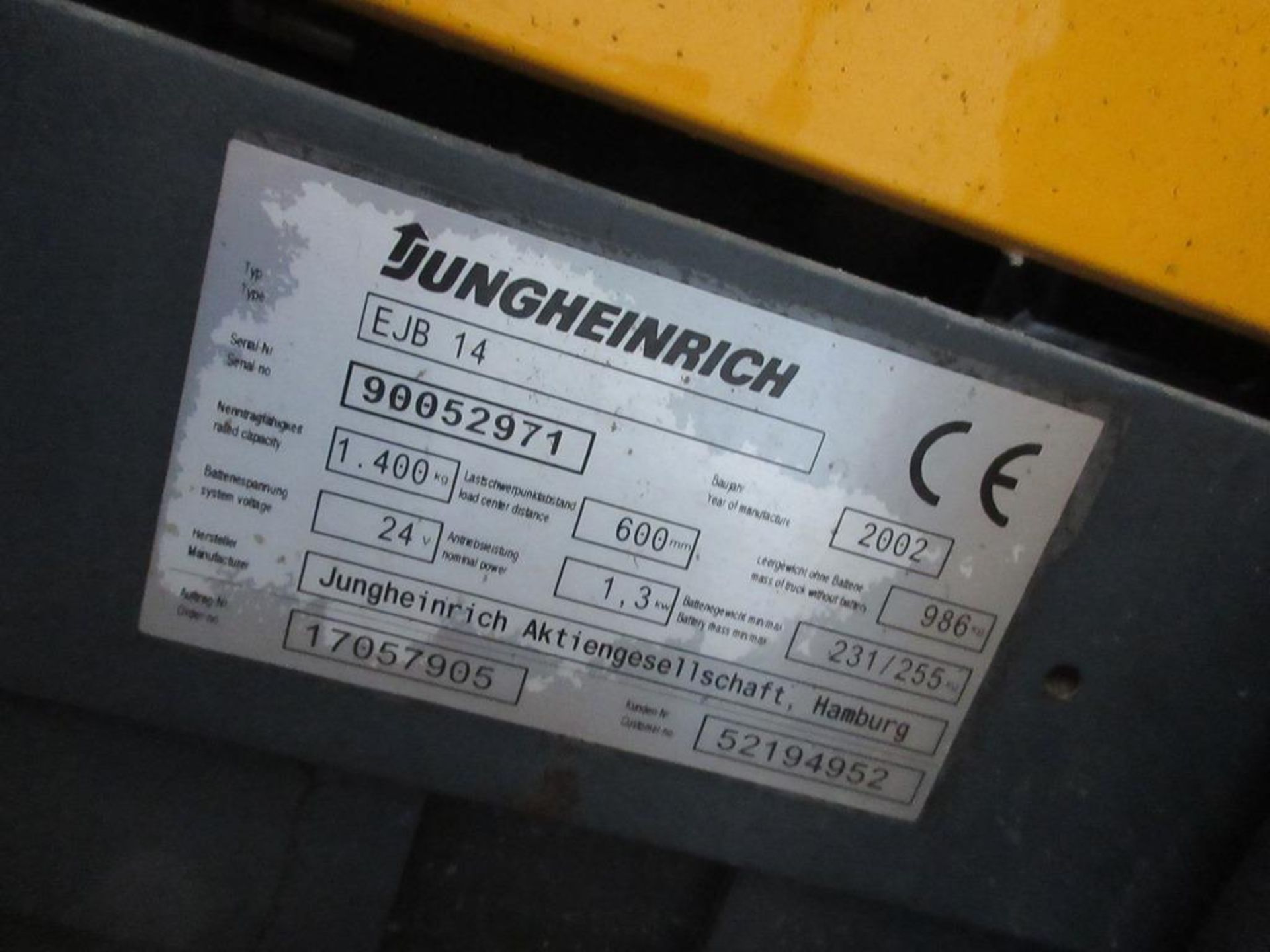 Jungheinrich EJB14 battery operated pedestrian forklift and charger, serial no. 90052971 (2002), - Image 4 of 7