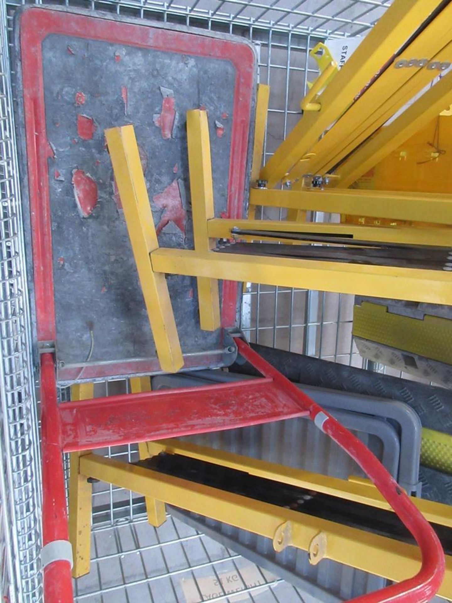 Stillage of four concertina barrier fencing, four safety walkways, mobile transport trolley - Image 3 of 7