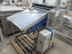 Un-named conveyor fed product masher, 600mm infeed belt conveyor, mash dimensions 600 x 200mm