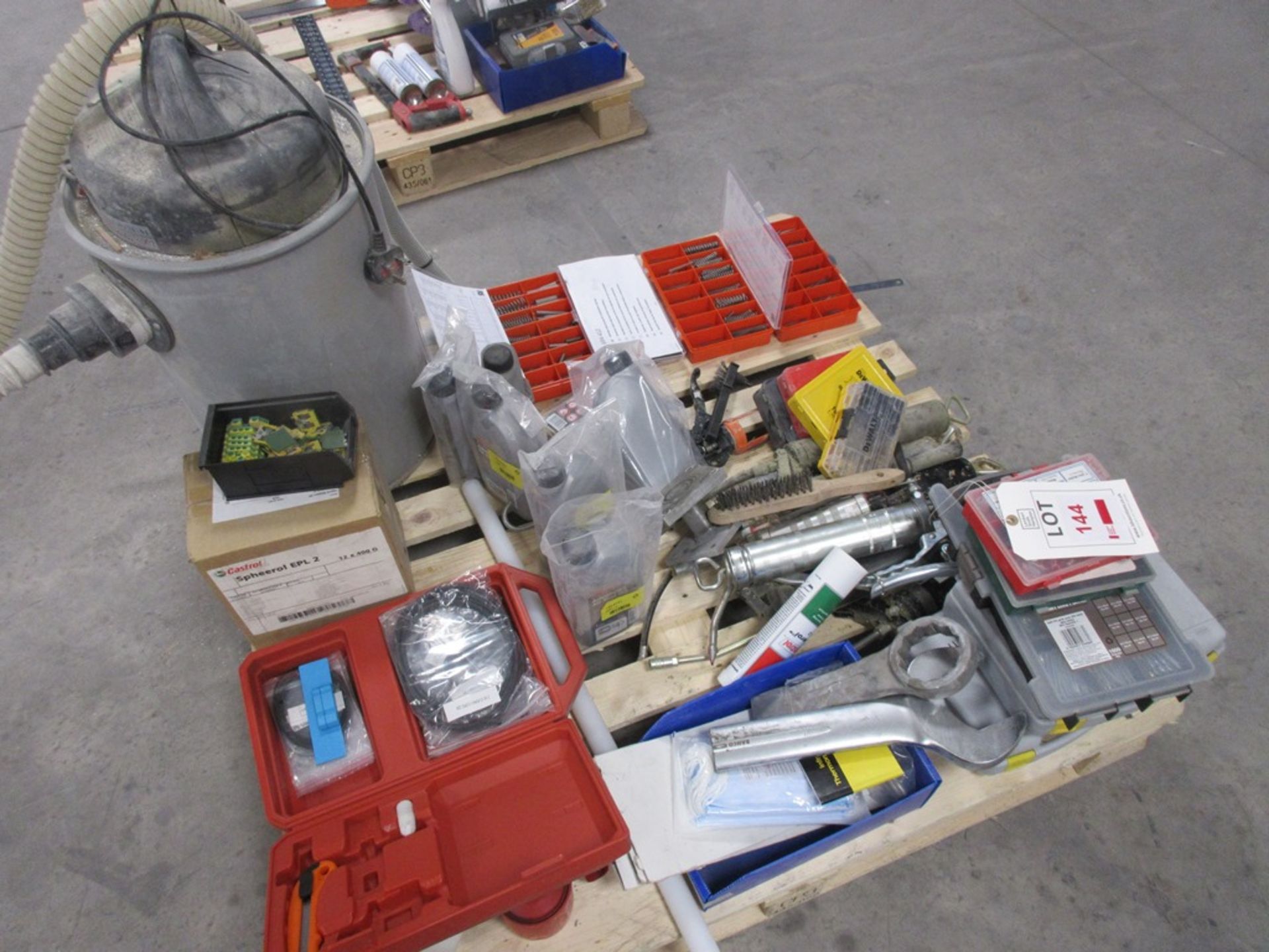 Pallet of miscellaneous lot to include tooling, compression kits, lubricant applicators, vacuum