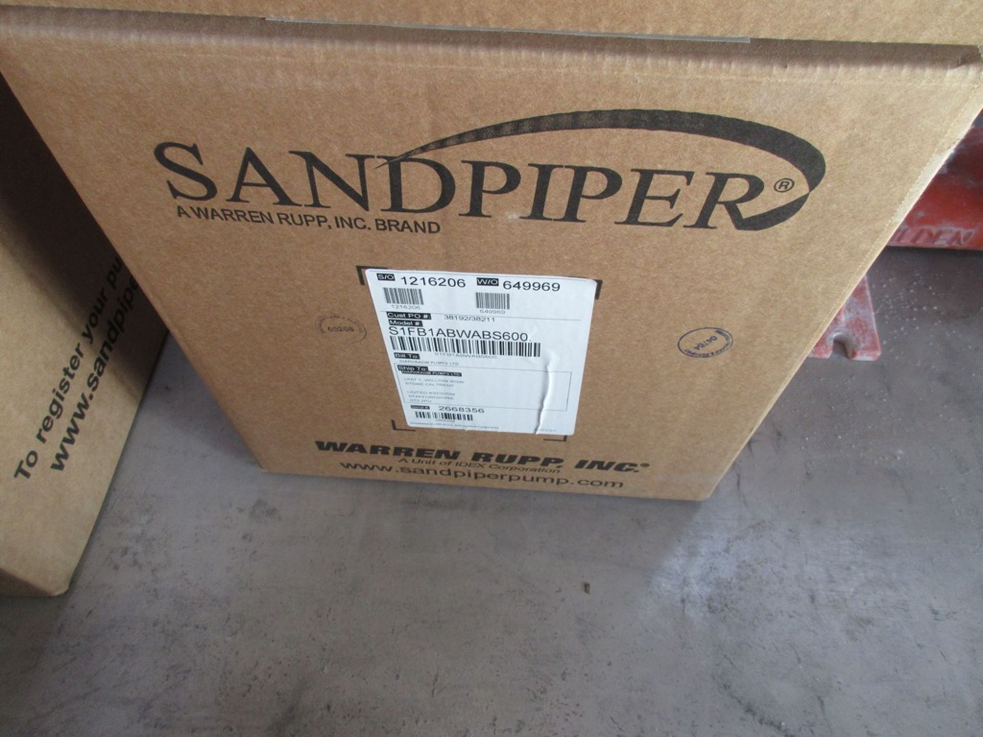 Sandpiper SIFB1ABWABS600 diaphragm pump, serial no. 2668356 (boxed/un-used, box date 2021)