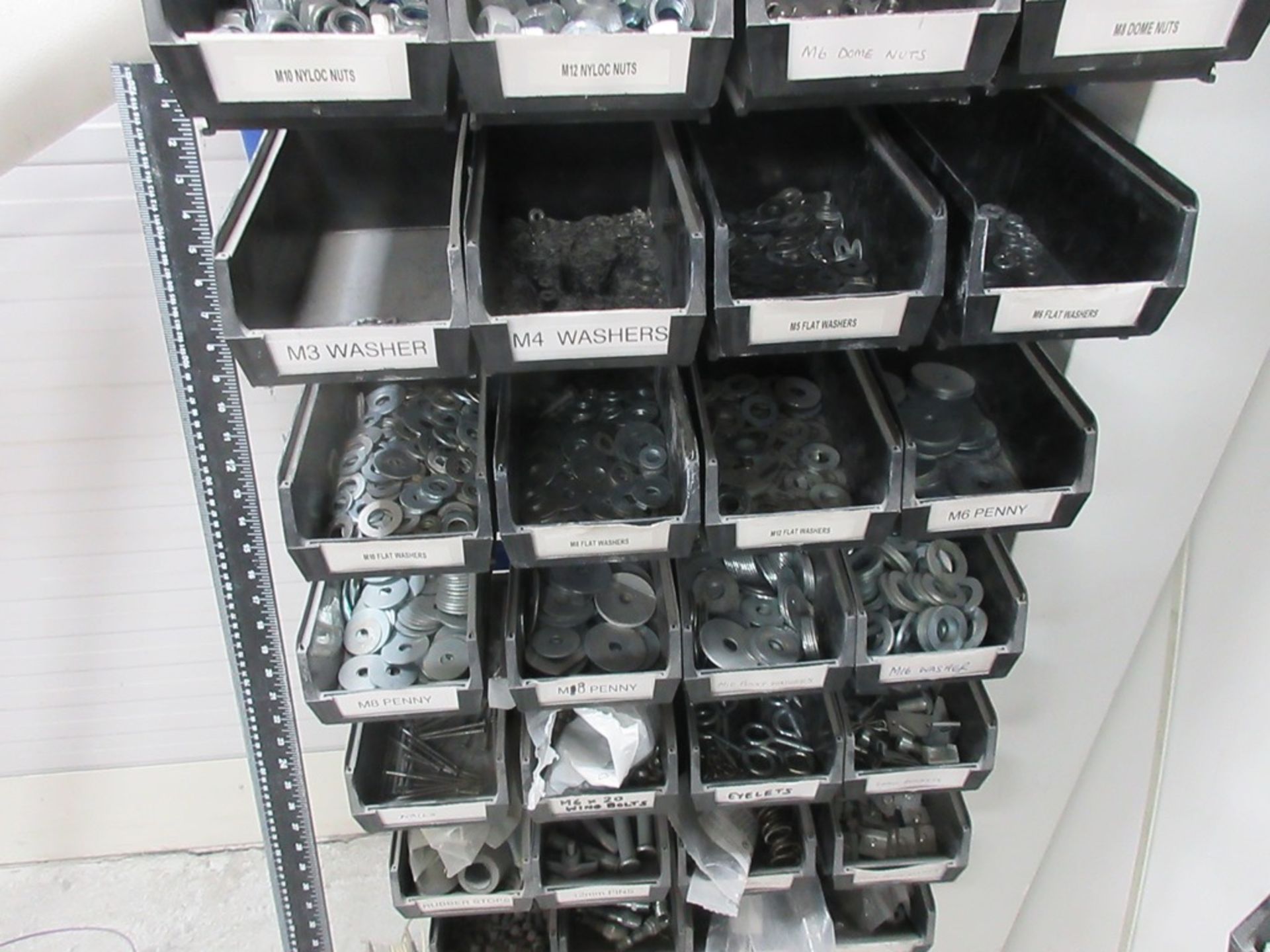 Wall mounted component storage bin racks, storage bins and quantity of assorted stock to include - Image 13 of 15