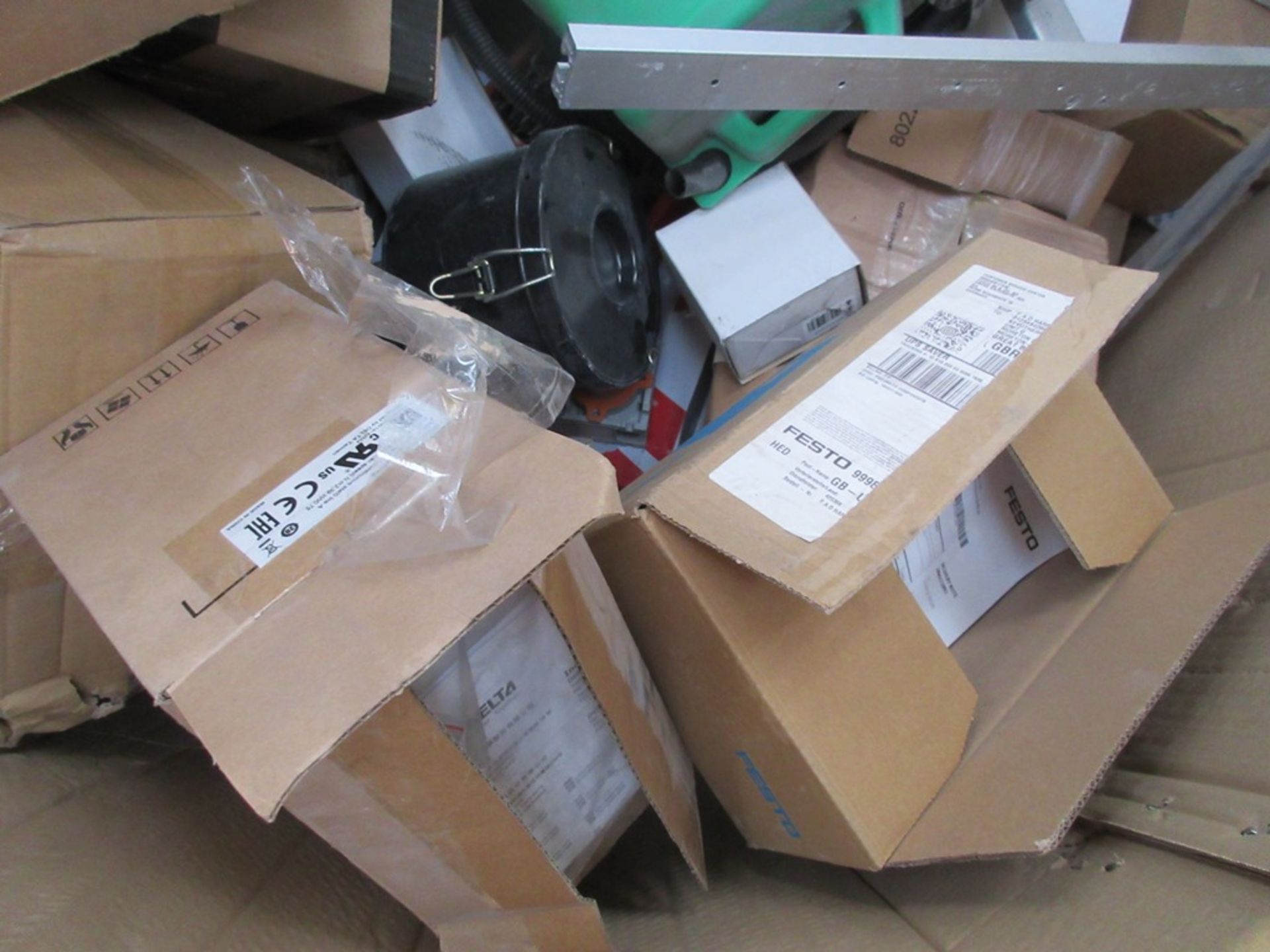 Miscellaneous pallet of pipe fittings, fans, bevel screw spares, enclosures, etc. - Image 2 of 10