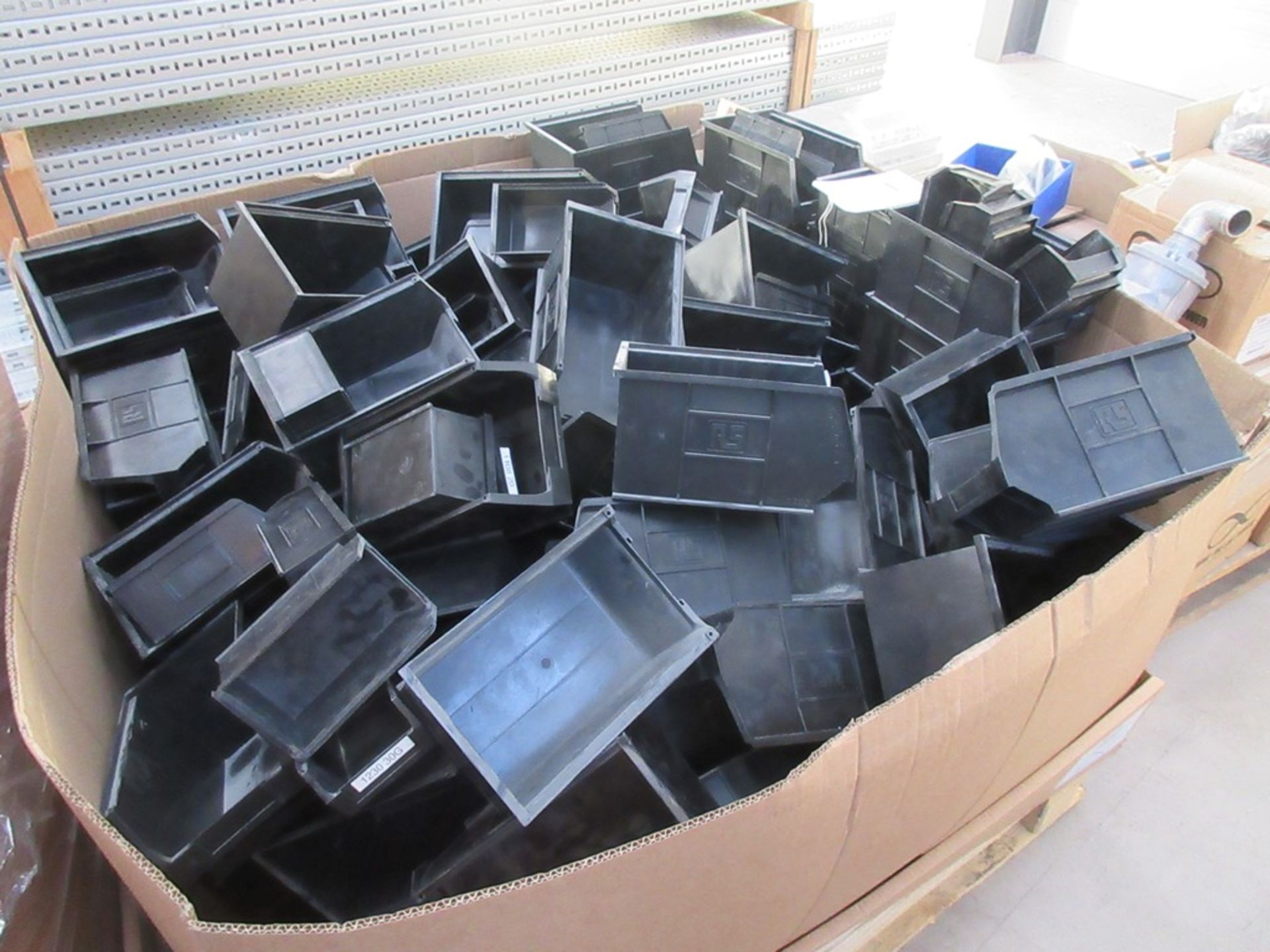 Pallet of assorted size component storage bins