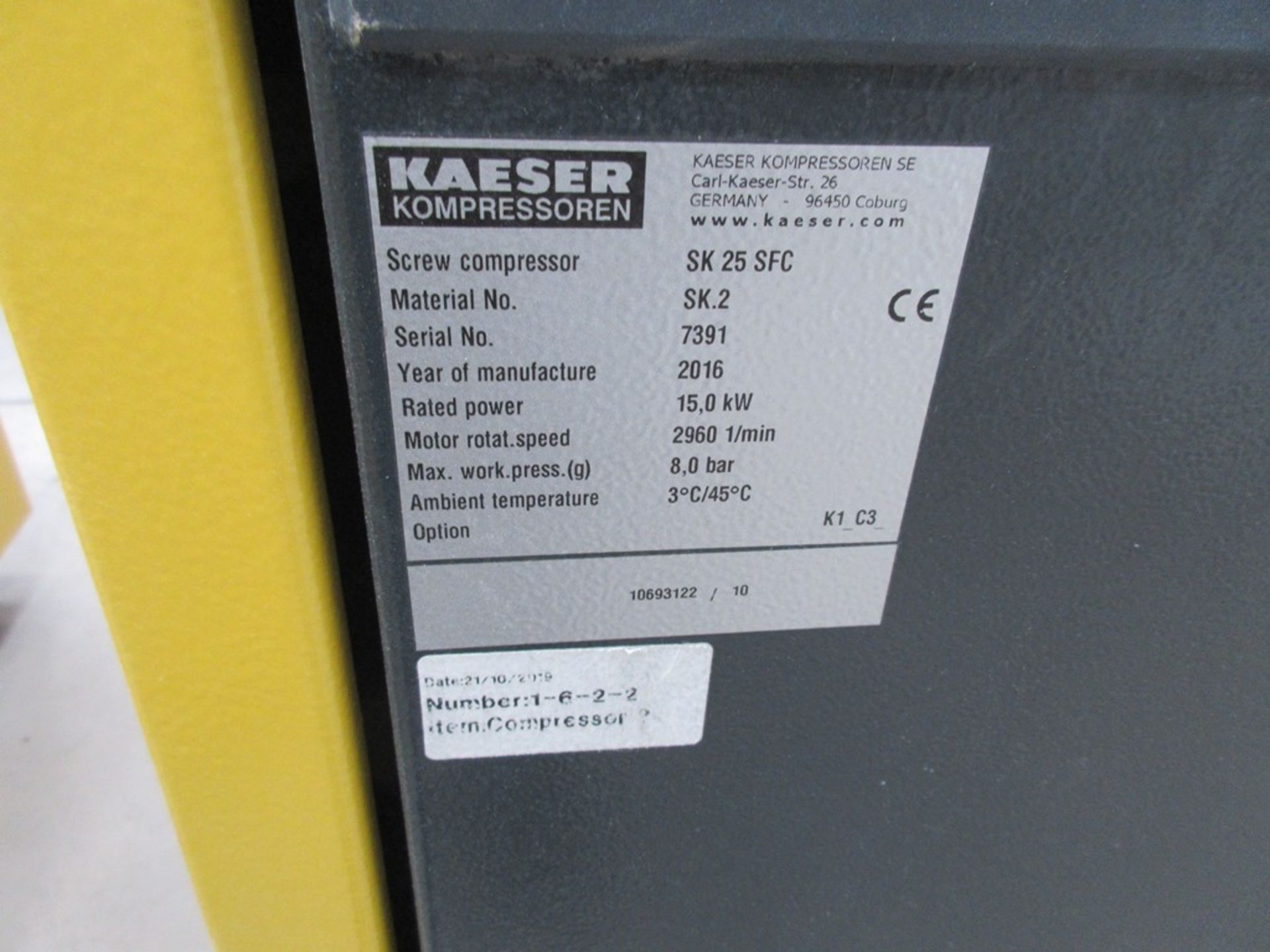 HPC Kaeser SK25 Sigma packaged screw compressor, serial no. 7391 (2016) - Image 4 of 5