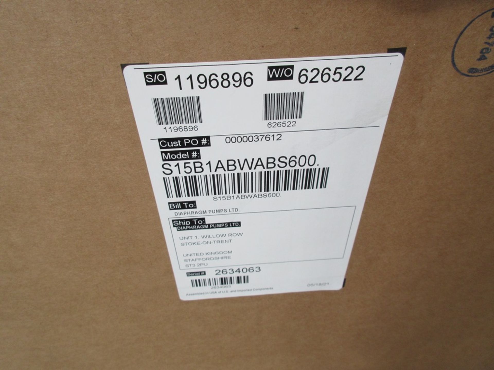 Sandpiper S15B1ABWABS600 diaphragm pump, serial no. 2634063 (boxed/un-used, box date 2021) - Image 2 of 3