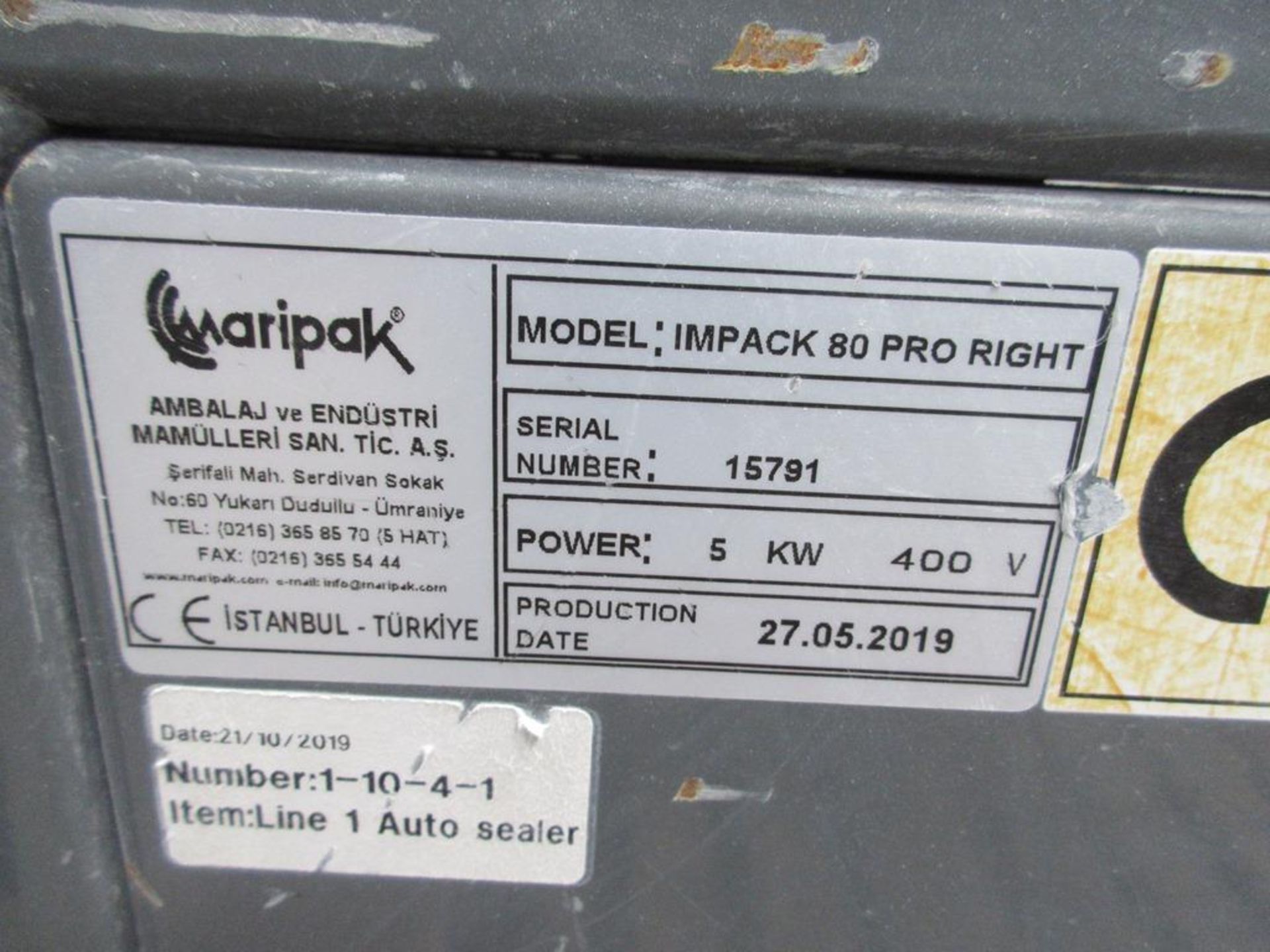 Maripak Impack 80 Proright automated continuous sealer, serial no. 15791 (2019), belt dimensions - Image 6 of 9