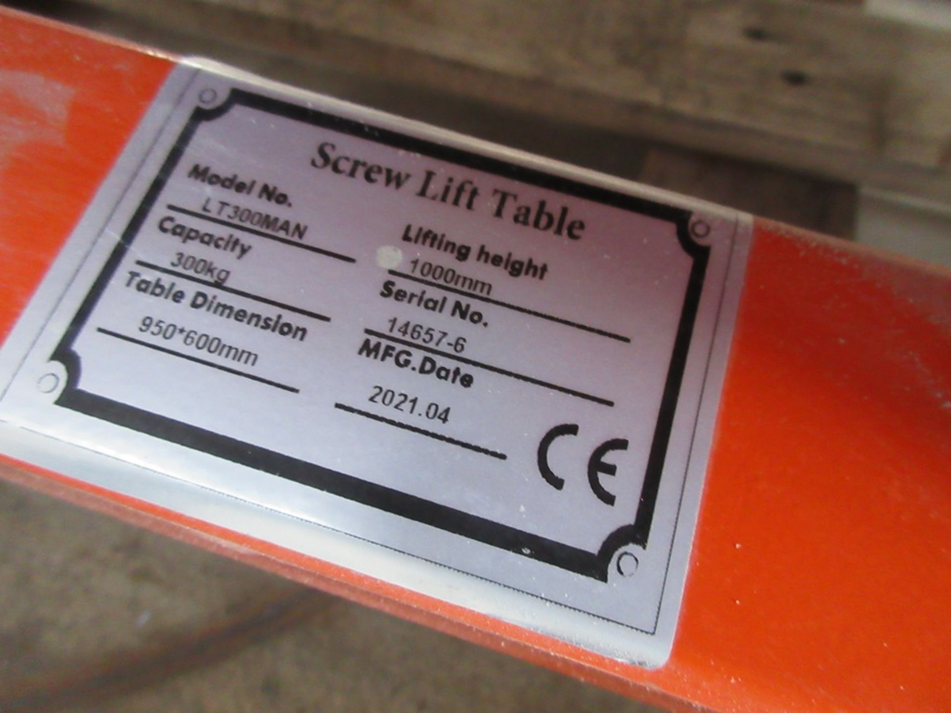 LT300MAN screw lift table, 300kg capacity, serial no. 14657-6 (2021) - Image 3 of 4