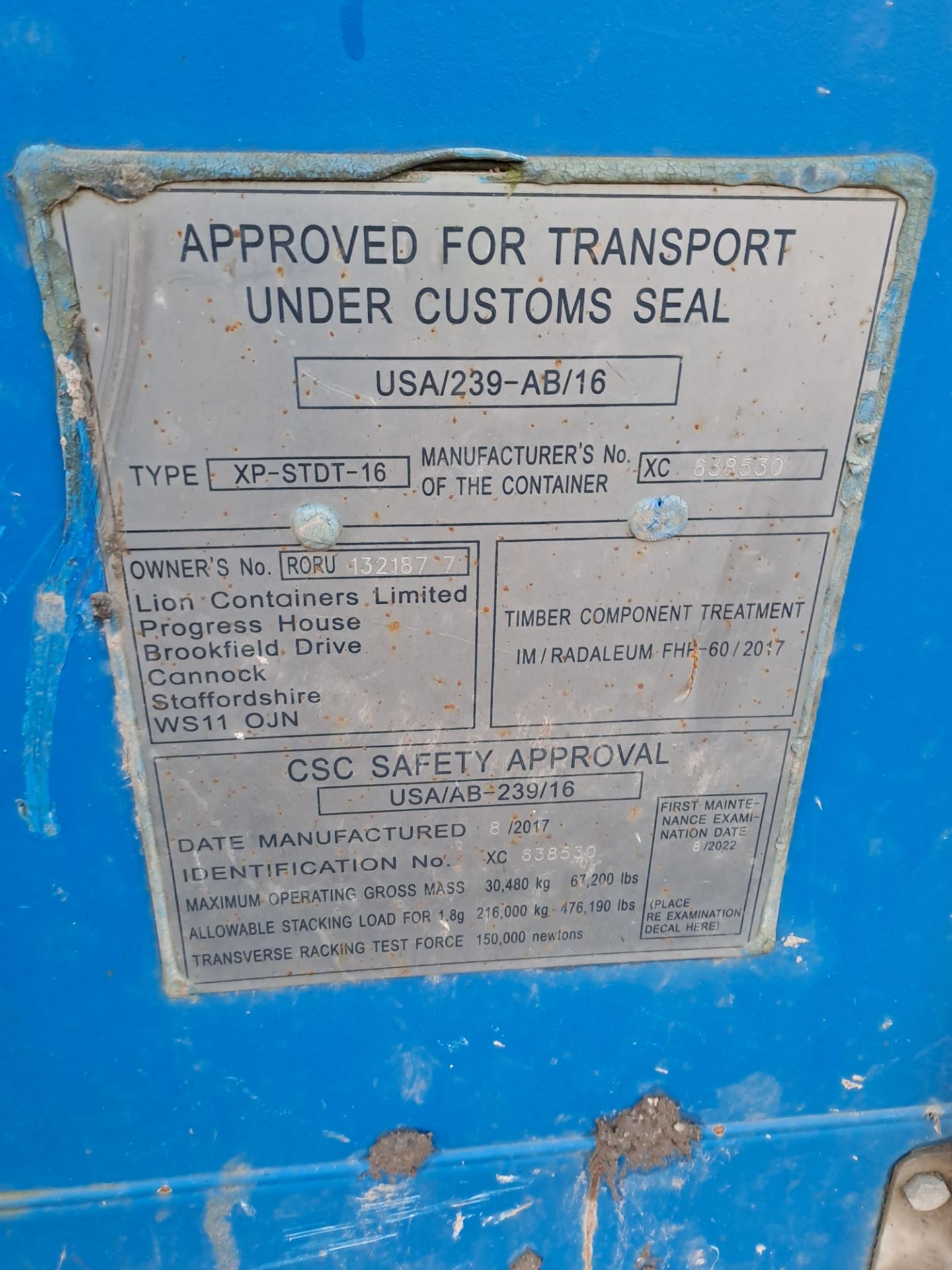 Lions Containers XP-STDT-16 20ft shipping container, serial no. XC 638530, year 2017 - Image 3 of 3