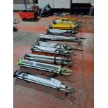 Quantity of surveyors tools including approx. 9 x tripods, telescopic levelling staffs etc.