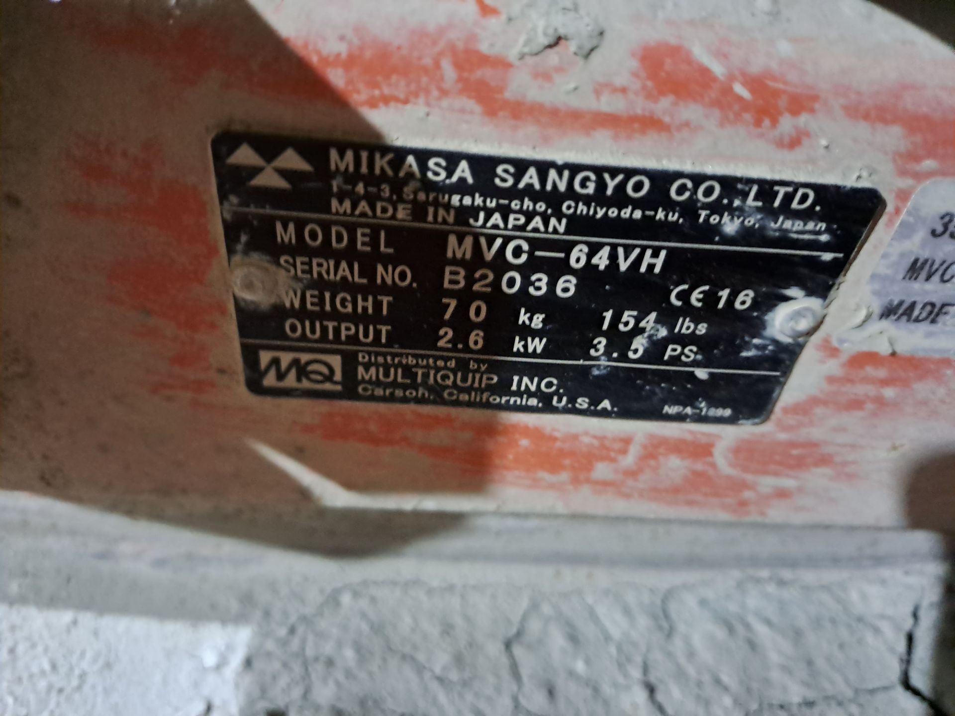 Mikasa MVC-64H plate compactor , serial no. B2036 - Image 3 of 4