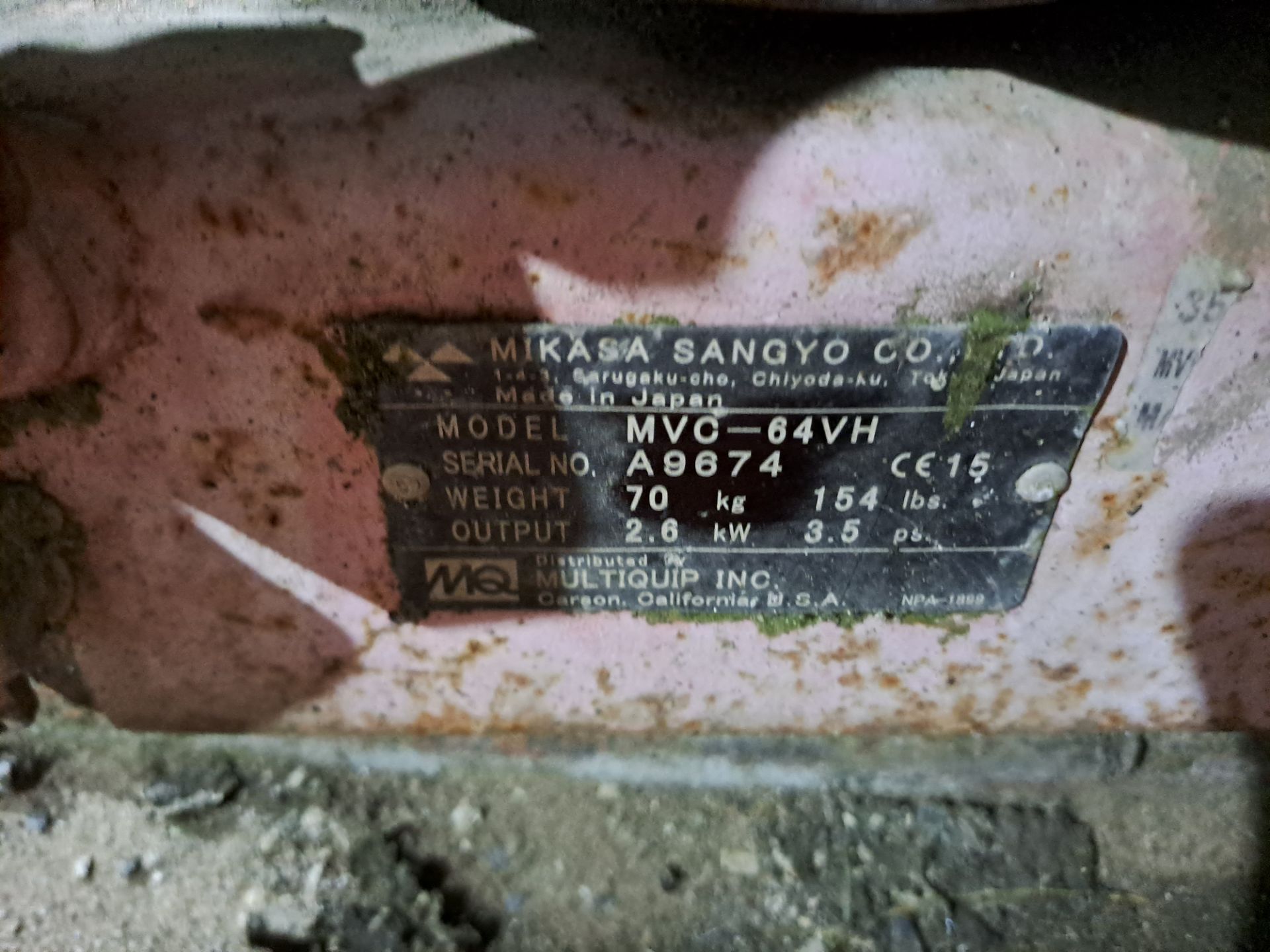 Mikasa MVC-64H plate compactor , serial no. A9874 - Image 3 of 4