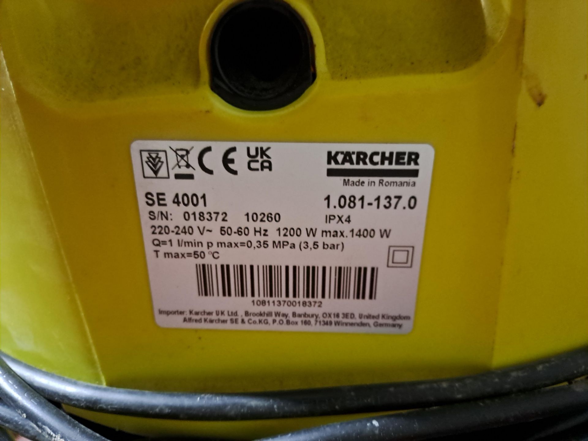 Karcher SE4001 spray extraction cleaner, serial no. 018372, 240v - Image 2 of 2