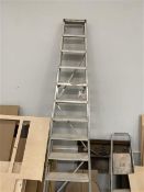 A quantity of alloy step and extending ladders and scaffold tower sections