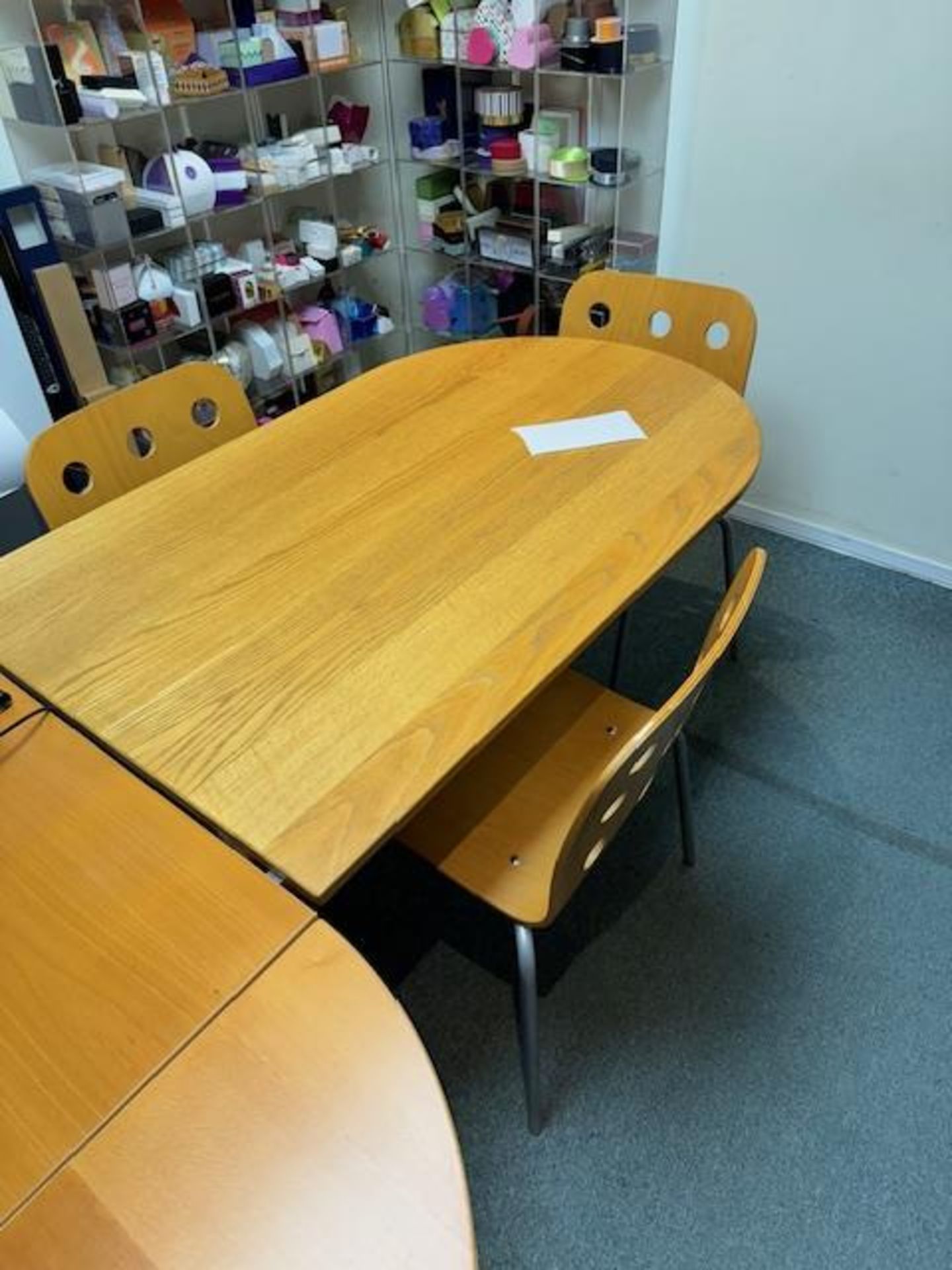 Contents of office to include Wave fronted desk, 3 section roller fronted bookcase, oval shaped tabl - Image 6 of 7
