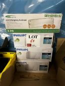 Three Phillips wall lights (white), two Bell LED emergency bulkheads