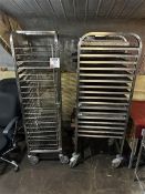 Two metal framed bakery trolleys