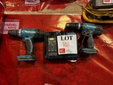 Two Makita drills & battery charger (no batteries)