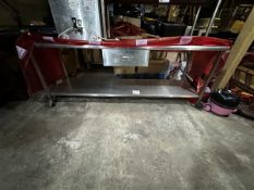 Stainless steel workbench, H 84cm x L 2.2m x W 65cm
