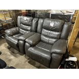 Two charcoal leather effect reclining armchairs
