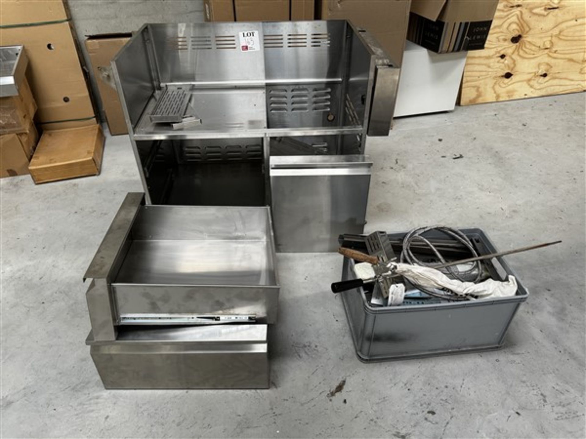 Stainless steel BBQ counter with two shelves/drawers counter dimensions: height 94cm x length 1.3m x