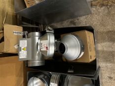 One box containing three Versaline VL100 centrifugal inline fans and one Neatafan VH3B electric