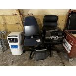Office set up to include, x2 office chairs, HP printer, Dell Monitor, paper shredder and air