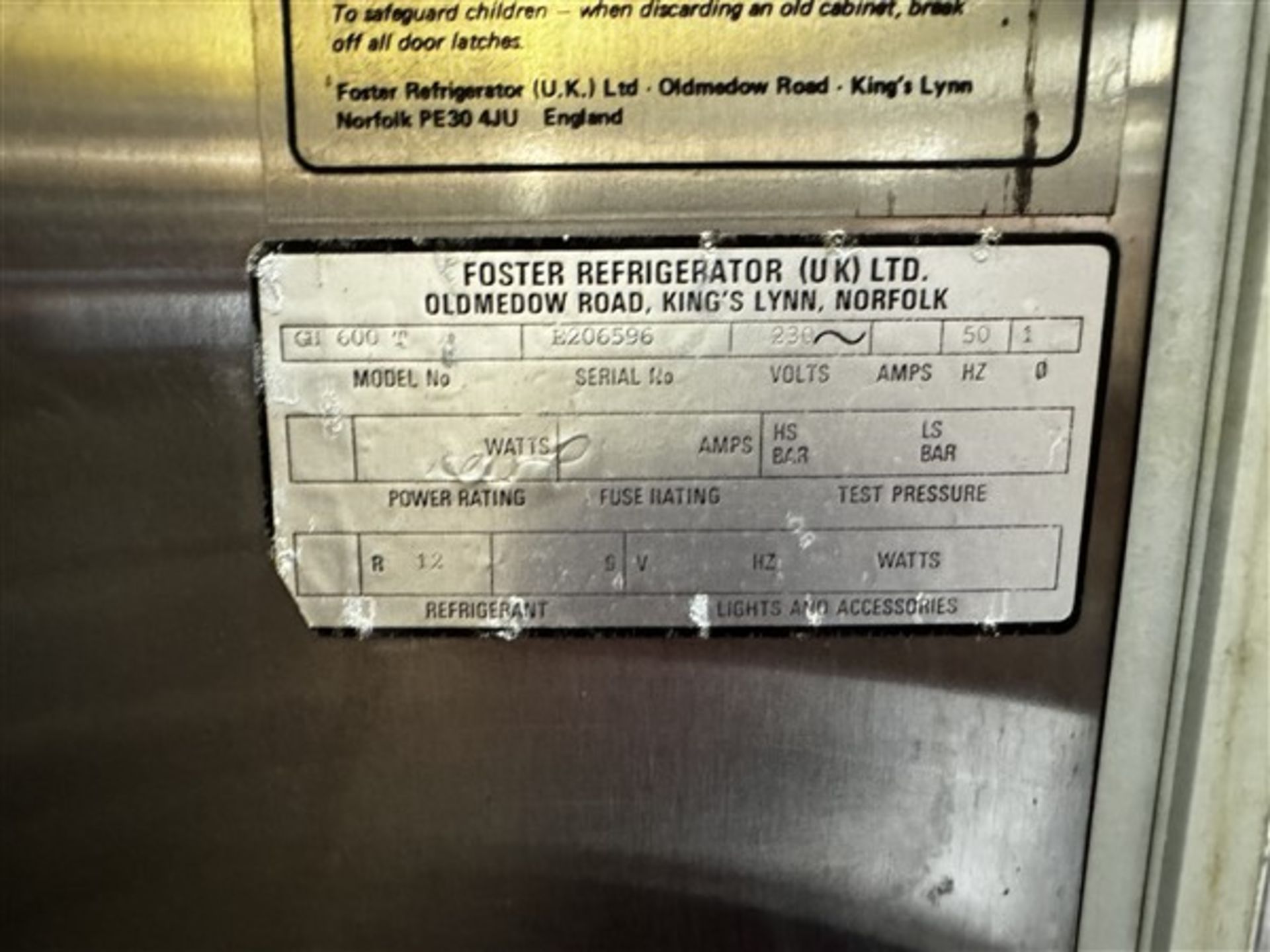 Foster Gastro Norm 90 refrigerator, model GH600T, serial no. E206596 - Image 3 of 6