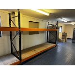 Four bays, five uprights, eight pairs of beams of pallet racking, H 2430mm x L 3740mm x W 1m (length