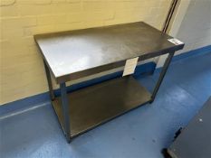 Stainless steel workbench, H 90cm x W 1.1m x D 56cm