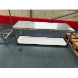 Low standing stainless steel table, H 46cm x L 1.2m x W 40cm