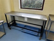 Stainless steel workbench, H 90cm x W 1.8m x D 60cm
