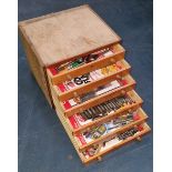 Wooden Drawer unit large selection of Taps, Dies and Drill Bits