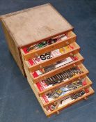 Wooden Drawer unit large selection of Taps, Dies and Drill Bits