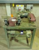 Bench Mount Belt Linisher and Twin Wheel Grinder