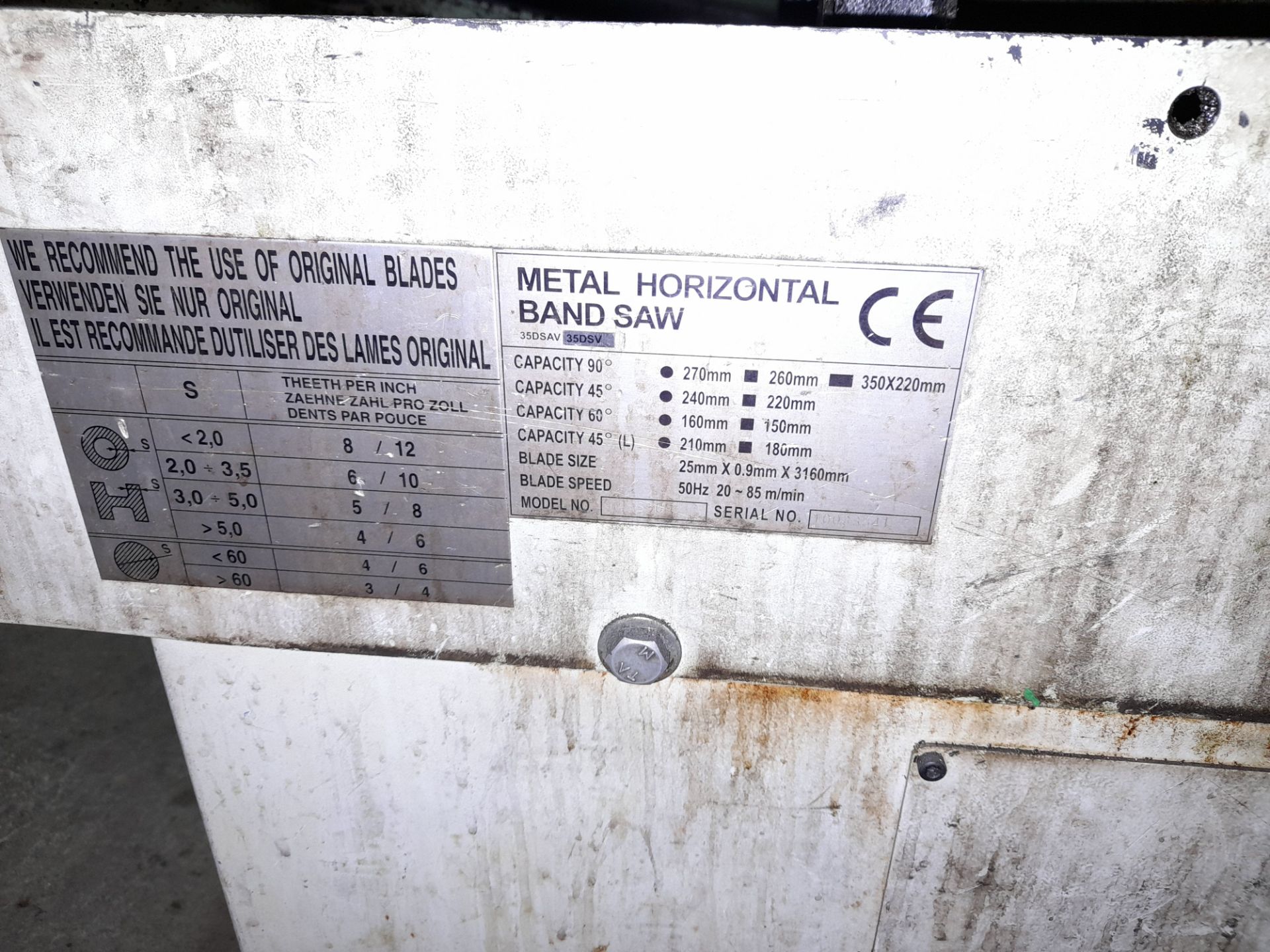 Baileigh Metal Horizontal Bandsaw, Serial Number 33341 - Image 3 of 4