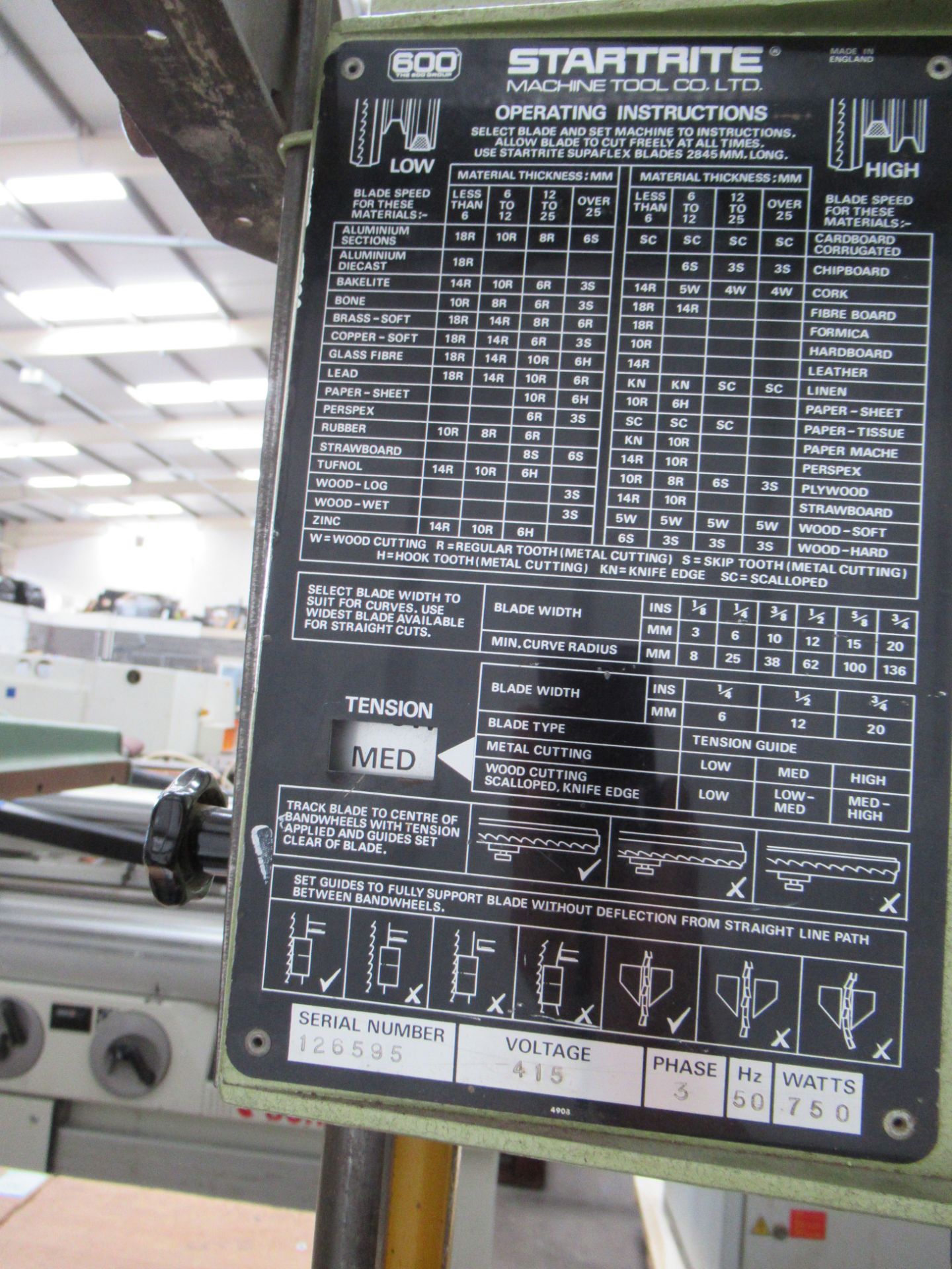 Startrite 352 Vertical Bandsaw (3ph). - Image 6 of 6