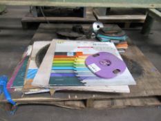 Pallet of Assorted Saw Blades of Varying Sizes.