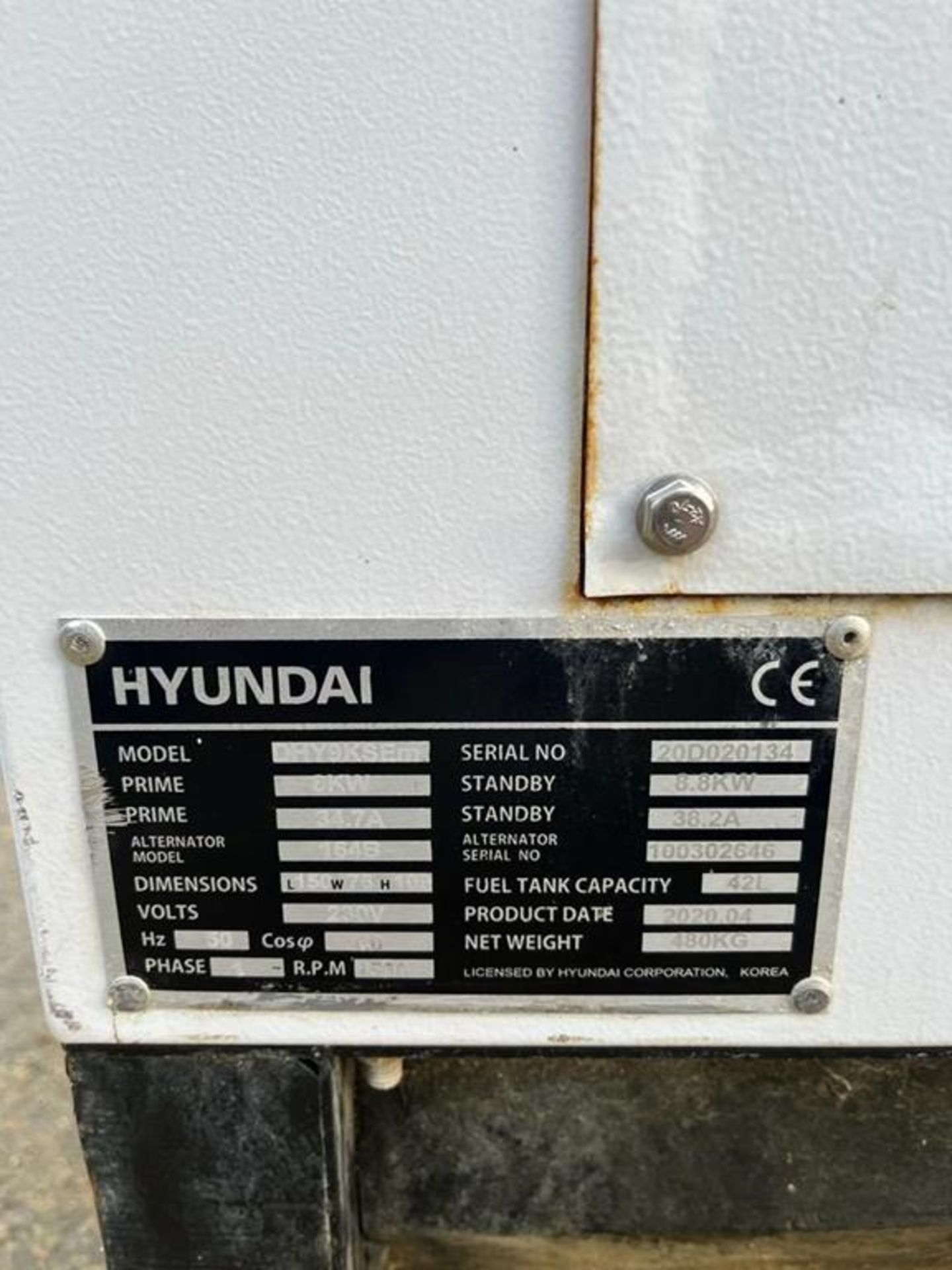 Hyundai Diesel Generator  Model DHY9 KSEM, 11 KVA, Manufacture date April 2020 - Image 5 of 5