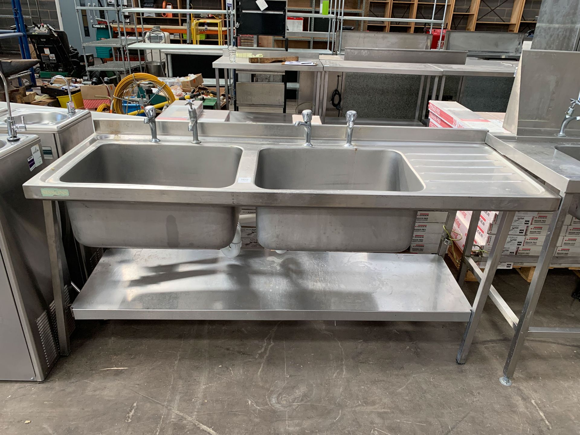 Large Stainless Steel Twin Basin Sink Unit with Undertier and Splashback