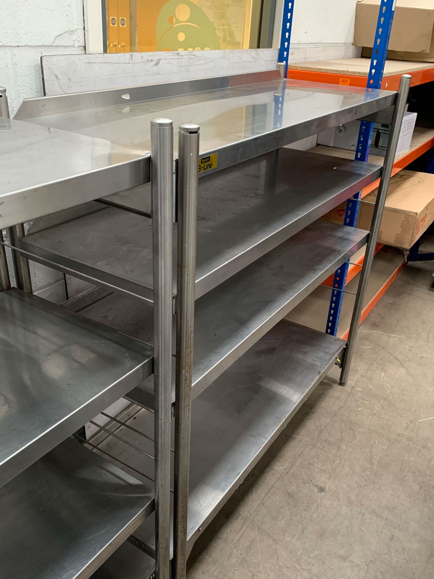 3x Stainless Steel 4 Shelf Boltless Shelving Units - one with holes - Image 4 of 4