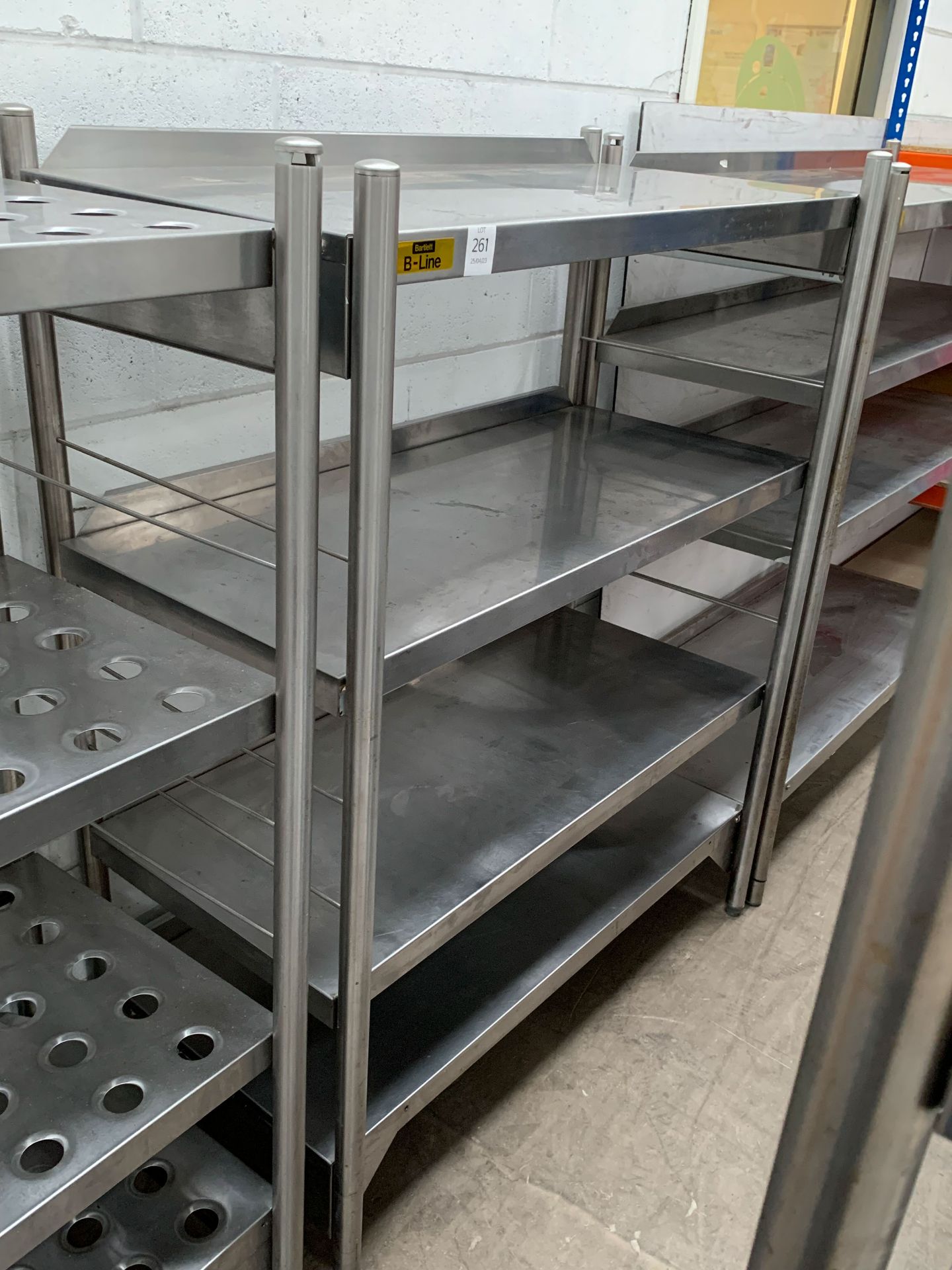 3x Stainless Steel 4 Shelf Boltless Shelving Units - one with holes - Image 3 of 4