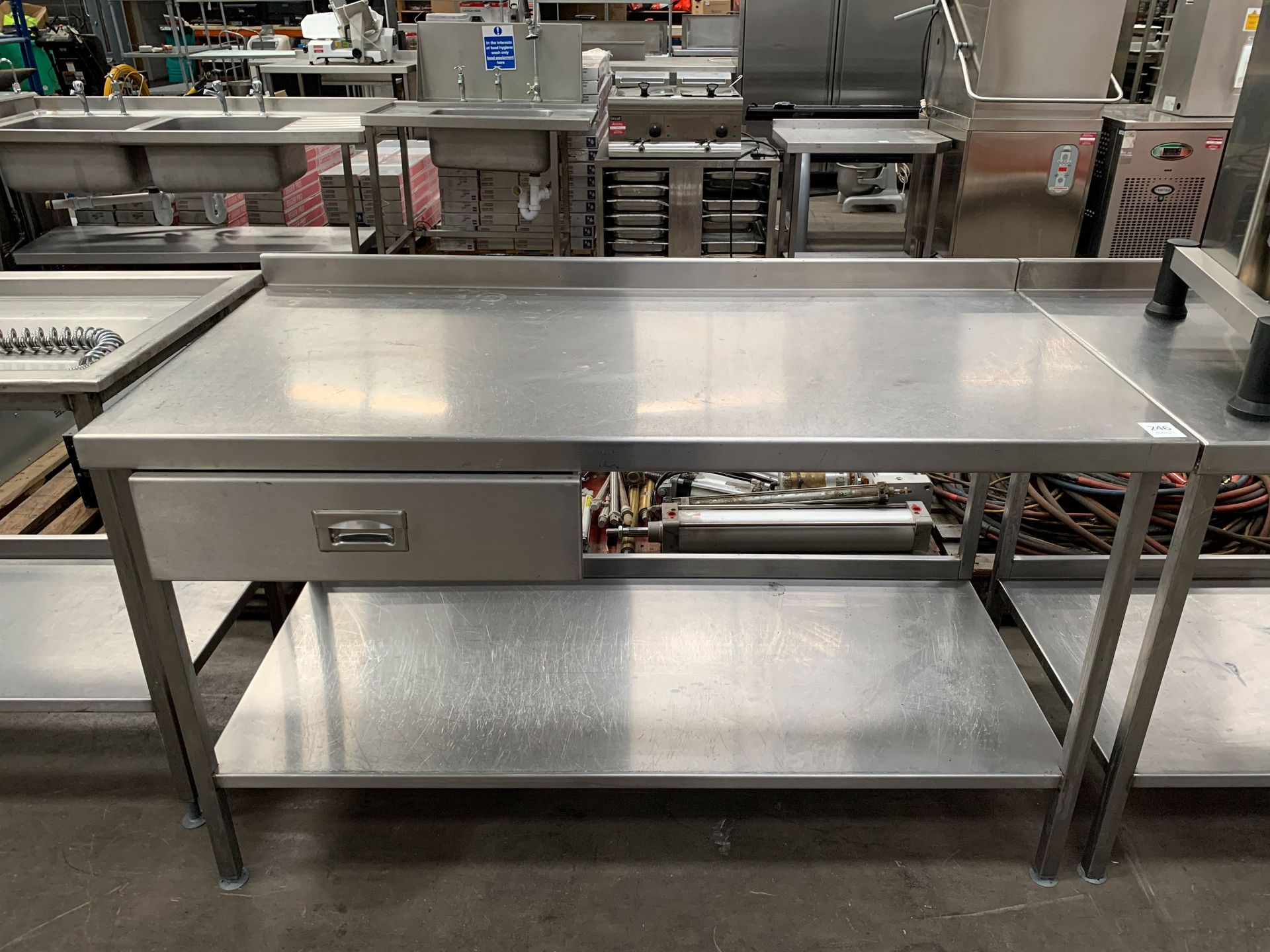 2-tier Stainless Steel Prep Table with Splashback, Adjustable Feet & Single Drawer