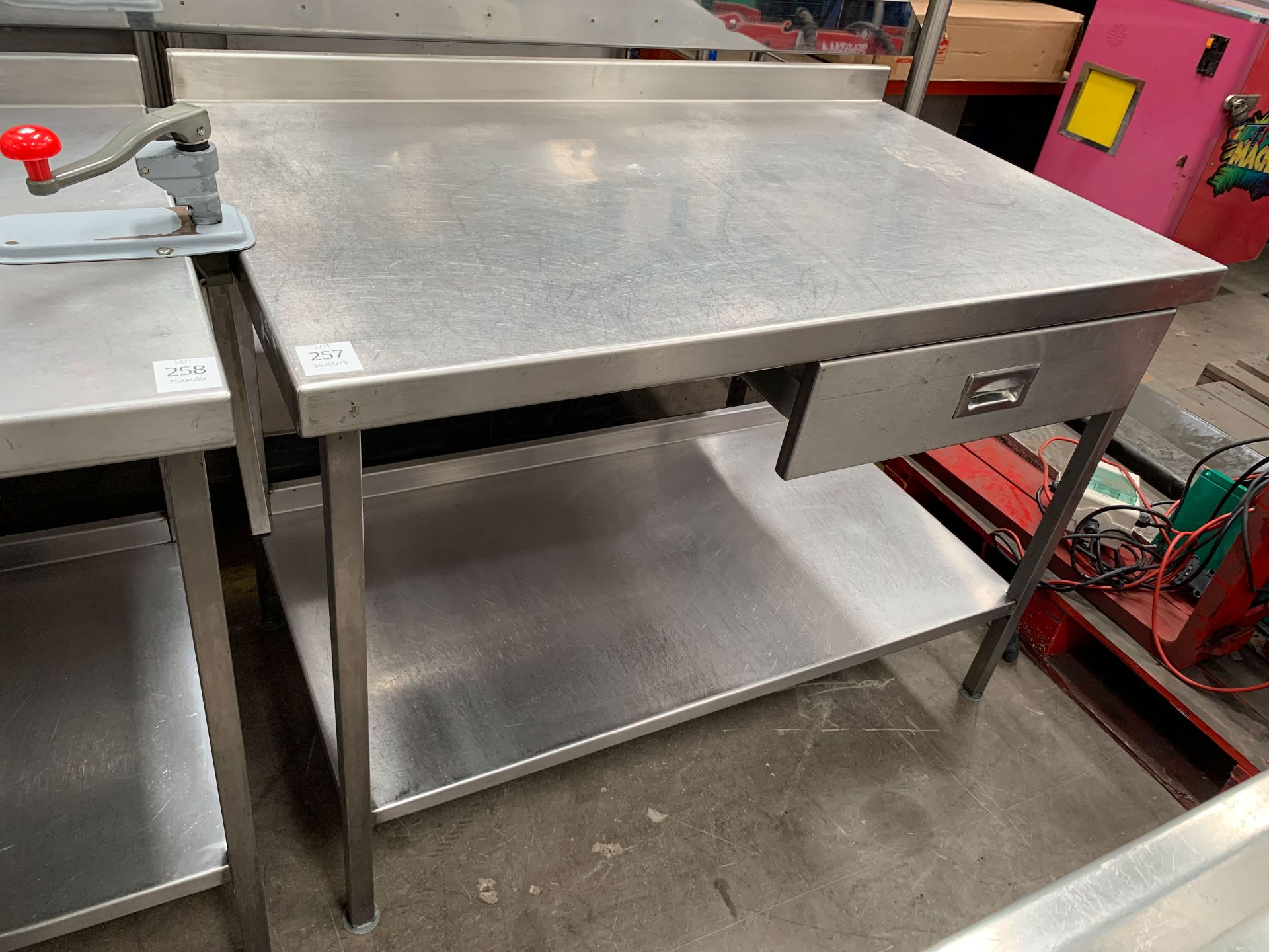 2-tier Stainless Steel Prep Table with Splashback, Adjustable Feet & Single Drawer