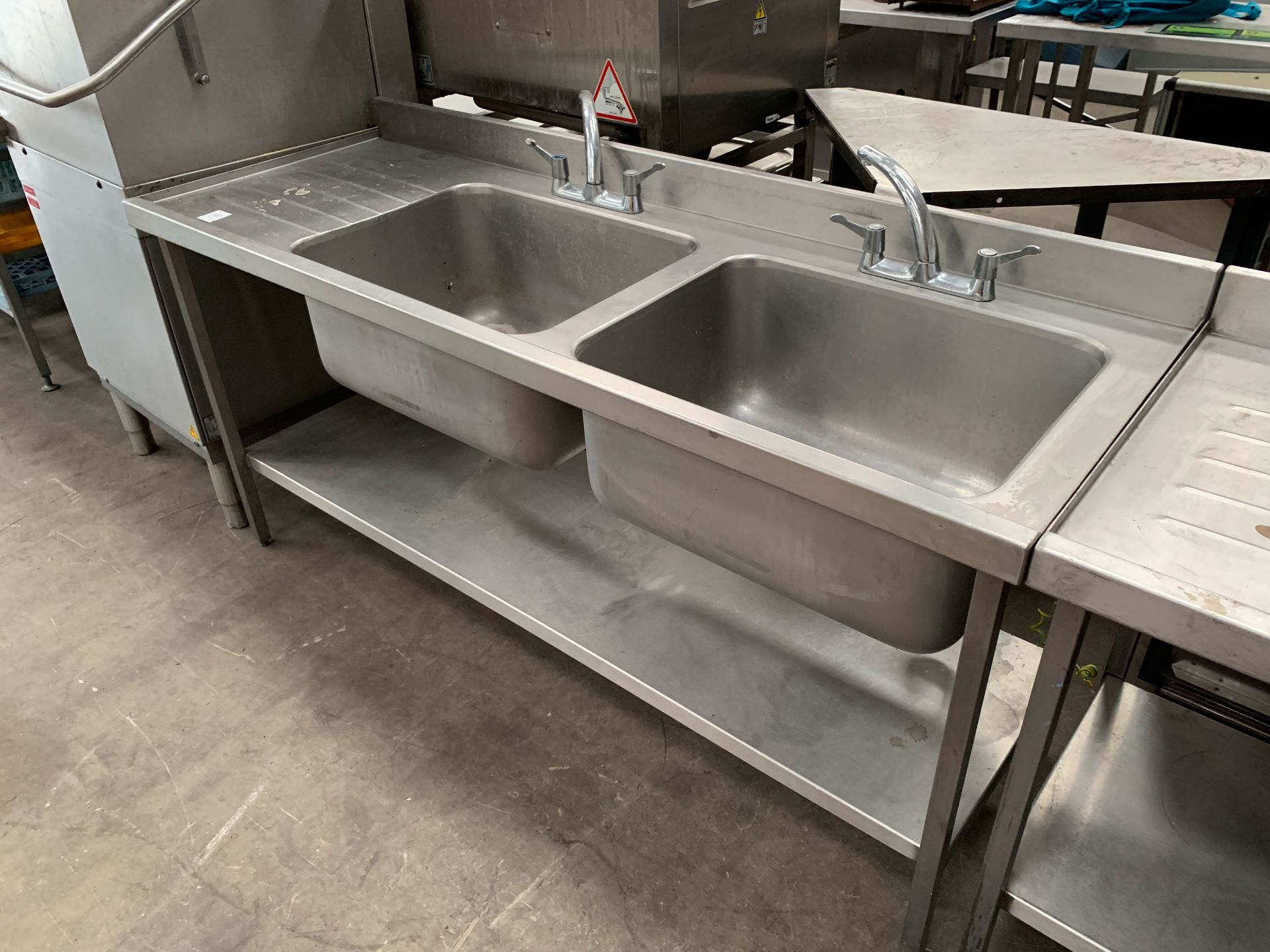 Large 2-tier Stainless Steel Double Sink Station with Splashback - Image 4 of 4